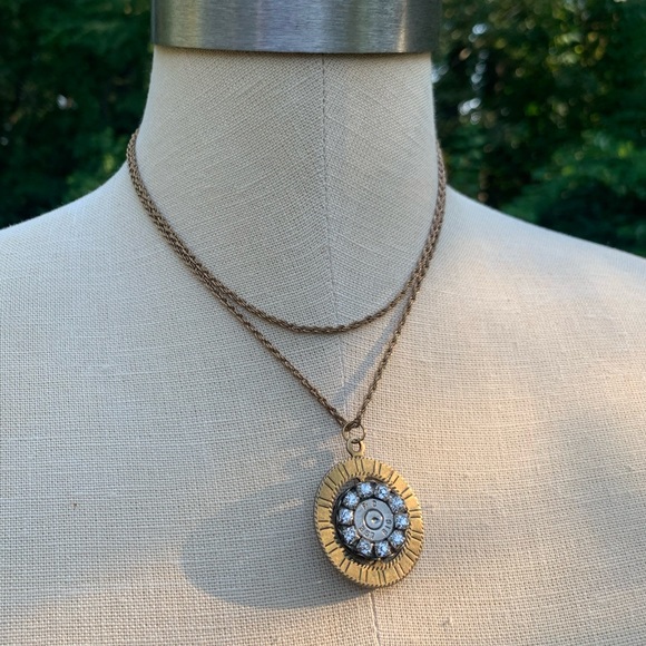 Reversible Spinner Rhinestone Bullet Pendant Necklace - Picture 12 of 16